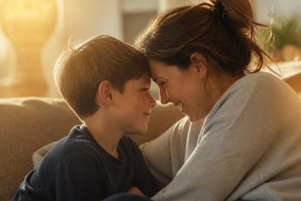 Parent et enfant TDAH complices après être sortis de l’épuisement parental